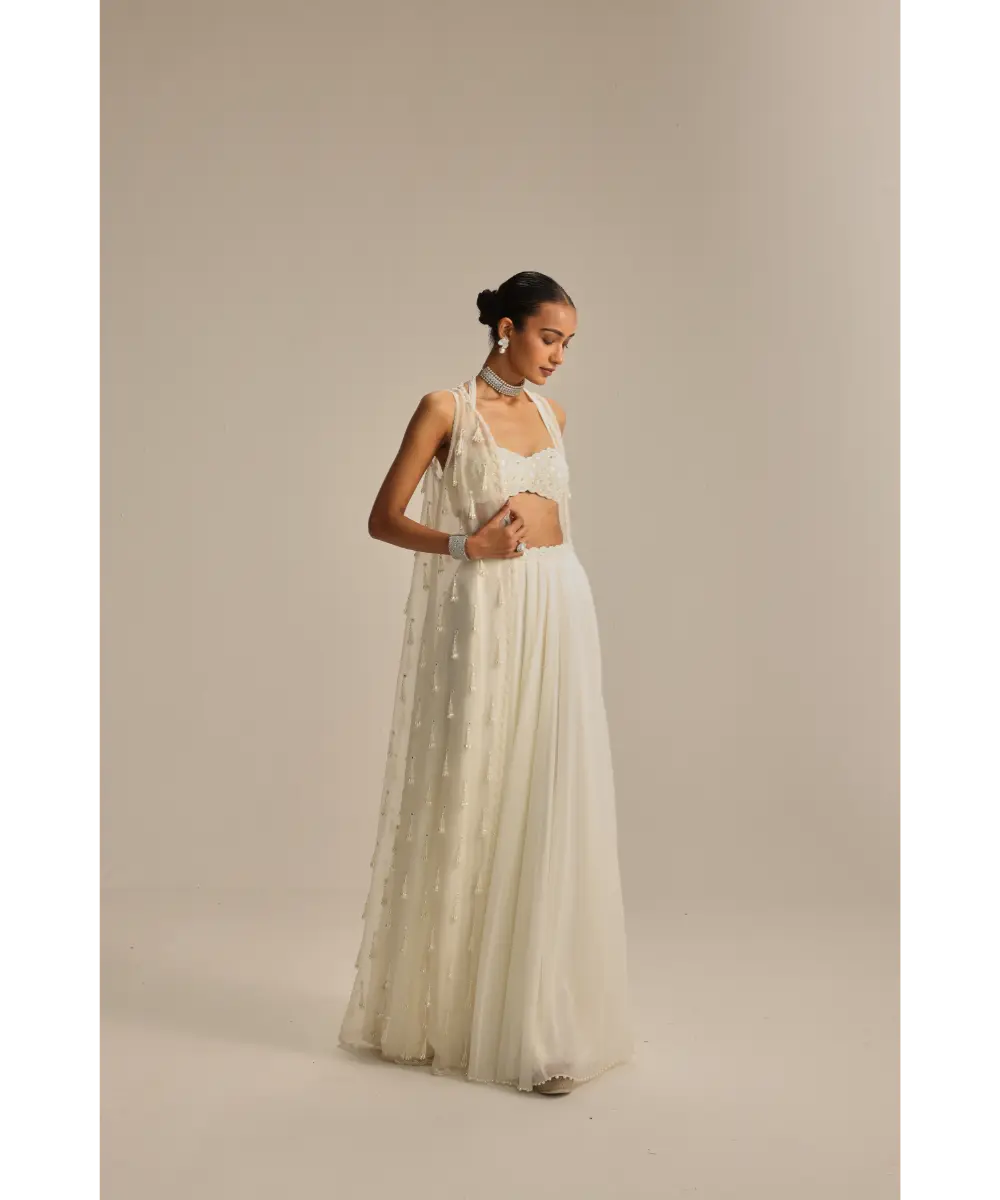 VVANI VATS- Off White Jacket Pearl and Mirror Jacket Set